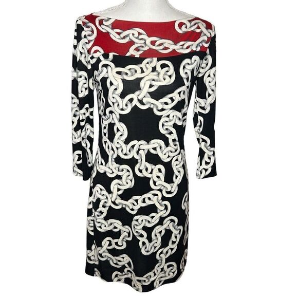 DVF Diane von Furstenberg Ruri Chain Print Dress 4 $345 Silk Jersey HOLOGRAM - Picture 1 of 7